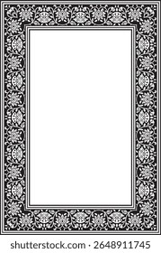 Vector monochrome black square turkish national ornament. Ottoman border, frame. Ethnic floral rectangle, Seljuk Turks pattern. Decoration of the Sultan's palaces.
