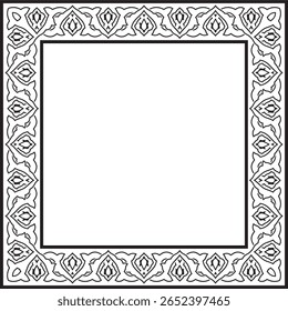 Vector monochrome black square turkish national ornament. Ottoman border, frame. Ethnic floral rectangle, Seljuk Turks pattern. Decoration of the Sultan's palaces.
