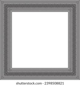 Vector monochrome black square Yakut ornament. An endless rectangular border, a frame of the northern peoples of the Far East.