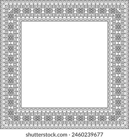 Vector monochrome black square Yakut ornament. An endless rectangular border, a frame of the northern peoples of the Far East.