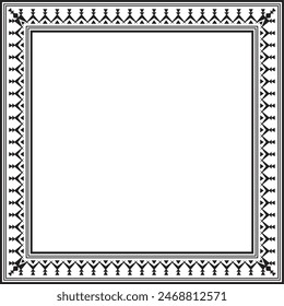 Vector monochrome black square Yakut ornament. An endless rectangular border, a frame of the northern peoples of the Far East.