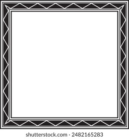 Vector monochrome black square Yakut ornament. An endless rectangular border, a frame of the northern peoples of the Far East.