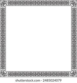 Vector monochrome black square Yakut ornament. An endless rectangular border, a frame of the northern peoples of the Far East.