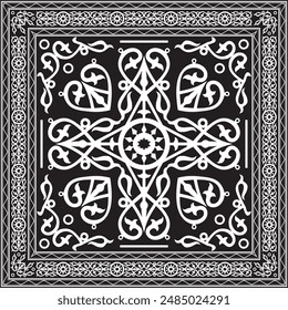 Vector monochrome black square Yakut ornament. An endless rectangular border, a frame of the northern peoples of the Far East.