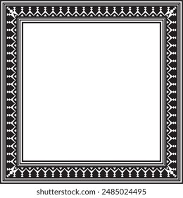 Vector monochrome black square Yakut ornament. An endless rectangular border, a frame of the northern peoples of the Far East.