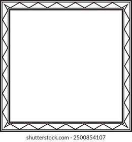 Vector monochrome black square Yakut ornament. An endless rectangular border, a frame of the northern peoples of the Far East.