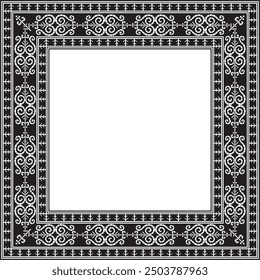 Vector monochrome black square Yakut ornament. An endless rectangular border, a frame of the northern peoples of the Far East.