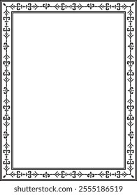 Vector monochrome black square Yakut ornament. An endless rectangular border, a frame of the northern peoples of the Far East.