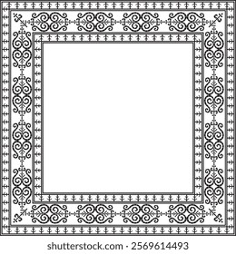 Vector monochrome black square Yakut ornament. An endless rectangular border, a frame of the northern peoples of the Far East.