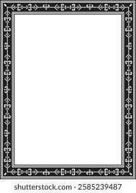 Vector monochrome black square Yakut ornament. An endless rectangular border, a frame of the northern peoples of the Far East.