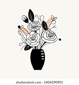 Ramo monocromo vectorial. La mano dibujó flores primaverales en negro. Esbozo de flores.