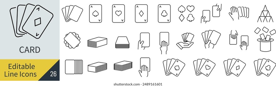 
Vector Monochrome Card-Related Line Art Icon Set