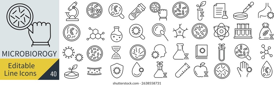 Vector Monochrome Cell Biology Line Icon Set