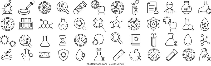 Vector Monochrome Cell Biology Line Icon Set