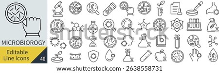 Vector Monochrome Cell Biology Line Icon Set