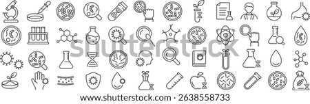 Vector Monochrome Cell Biology Line Icon Set