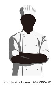monochrome Vektorgrafik des Küchenchefs einzeln auf weißem Hintergrund.