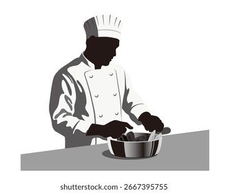 Vector Monocromo Chef Ilustración Aislada Sobre Un Fondo Blanco.