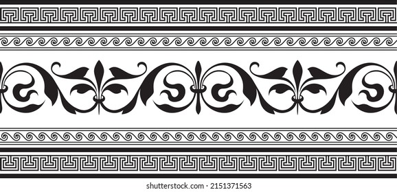 Vector monochrome classic European national ornament, border, frame, meander. Endless
Pattern of Ancient Greece, Roman Empire.