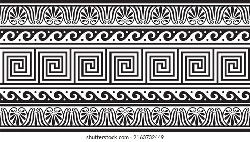 Vector monochrome classic European national ornament, border, frame, meander. Endless pattern of Ancient Greece, Roman Empire.