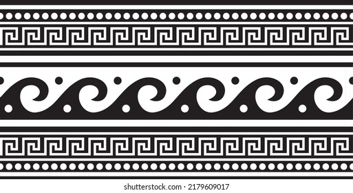 Vector monochrome classic European national ornament, border, frame, meander. Endless pattern of Ancient Greece, Roman Empire.