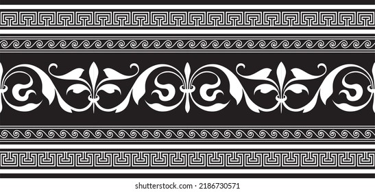 Vector monochrome classic European national ornament, border, frame, meander. Endless pattern of Ancient Greece, Roman Empire.