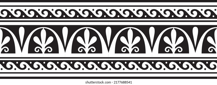 Vector monocromo clásico de ornamento nacional europeo sin fisuras. Patrón étnico de los pueblos románicos. Frontera, marco de grecia antigua, imperio romano