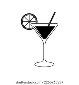 Vector monochrome cocktail icon on a white background.