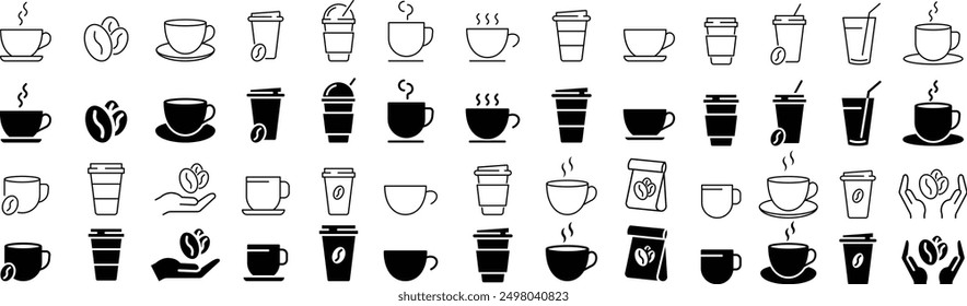 
Vector Monochrome Coffee and Tea Icon Set