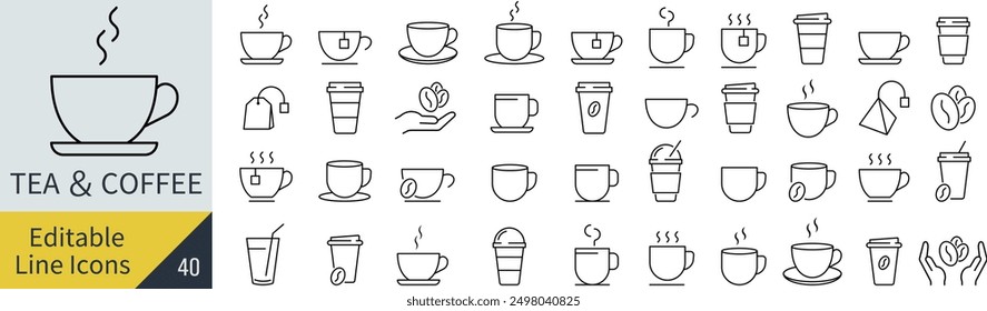 
Vector Monocromo Café y té Icon Set