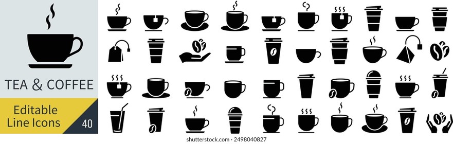
Vector Monochrome Coffee and Tea Icon Set