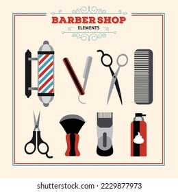 Vector monochrome collection barbershop tools and equipments icons and logo illustration