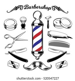 Vector monochrome collection barbershop tools.