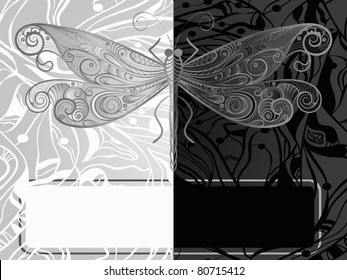 vector monochrome concept   dragonfly, vintage style, eps10
