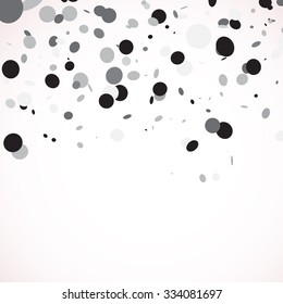 Vector monochrome confetti on white background with space for your text. Unusual greeting card with greyscale confetti.