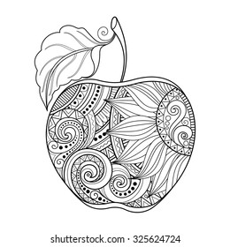 Vector Monochrome Contour Apple. Hand Drawn Decorative Fruit