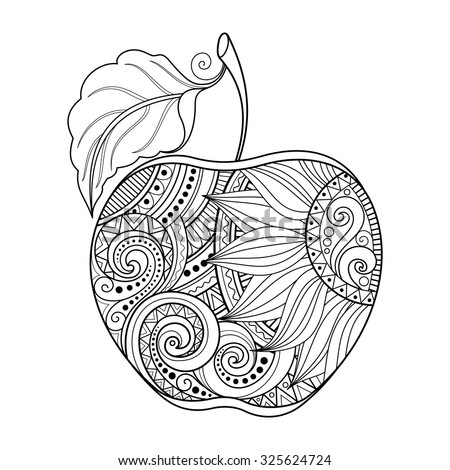 Vector Monochrome Contour Apple. Hand Drawn Decorative Fruit