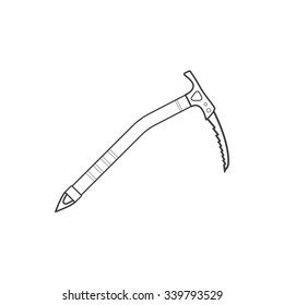 vector monochrome contour climbing ice axe tool isolated black outline illustration on white background
