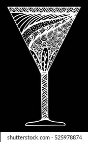 Vector Monochrome Contour Glass with Decorative Doodle Pattern