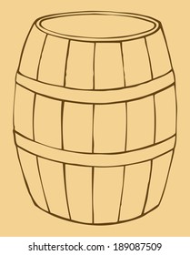 Vector monochrome contour illustration of old wooden barrel