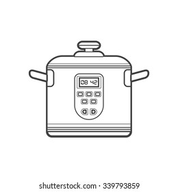 vector monochrome contour kitchen electric multicooker isolated black outline illustration on white background
