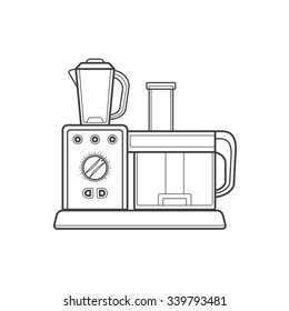 vector monochrome contour kitchen food processor isolated black outline illustration on white background
