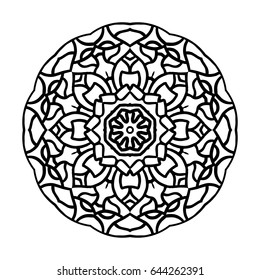 Vector monochrome contour mandala, hand drawn design element