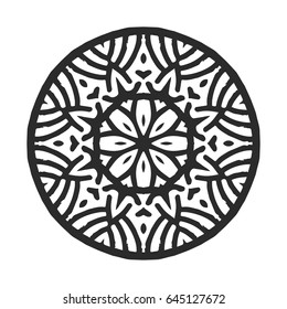 Vector monochrome contour mandala, hand drawn design element
