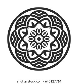 Vector monochrome contour mandala, hand drawn design element
