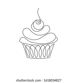 vector monochrome cute illustration of a cake drawn in one line.