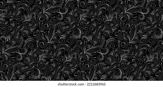 Vector monochrome dark seamless abstract floral pattern