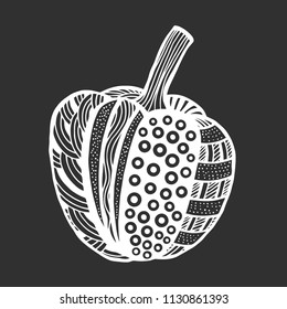 Vector Monochrome Decorative Bell Pepper with Beautiful Pattern. Hand Drawn Ornate Vegetable