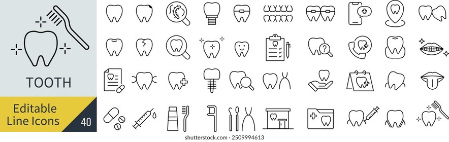 Vector Monochrome Dental Line Icon Set