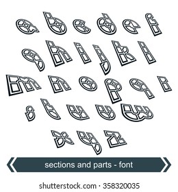 Vector monochrome dimensional font with rotation effect, perspective geometric script.